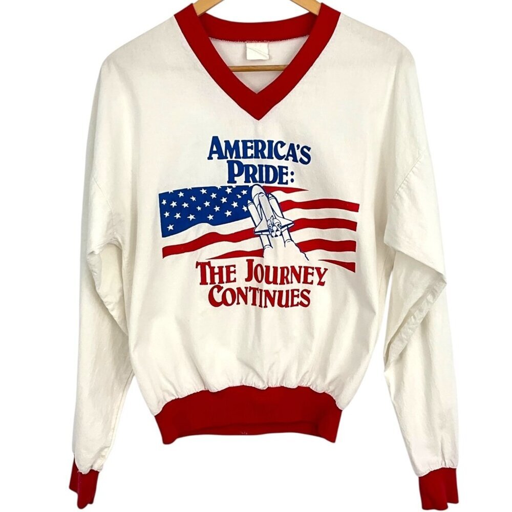 VTG NASA America's Pride The Journey Continues Top V Neck Size Small S